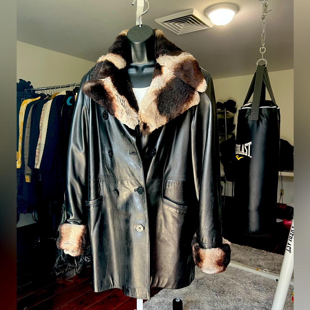 Black Leather Jacket w/ Fur Trim